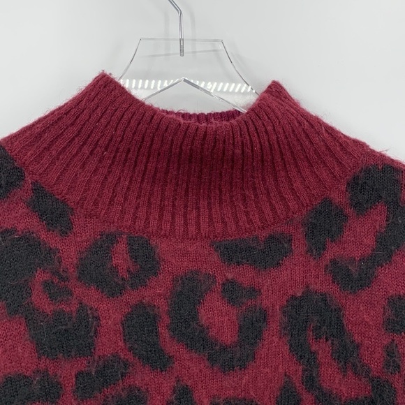 Sweaty Betty Jacquard Sweater mockneck animal leopard wine black new XL X-Large - Picture 3 of 6